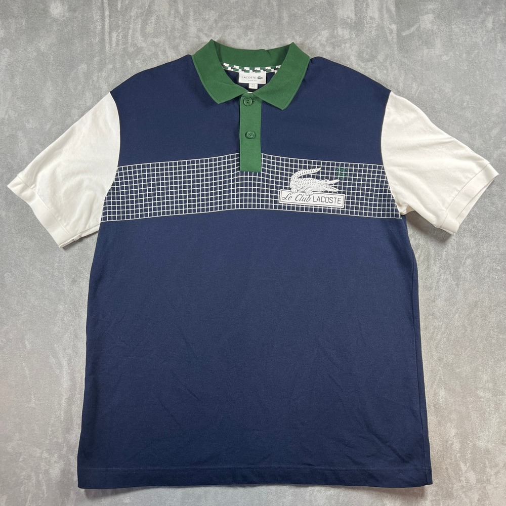 Lacoste Loose Fit Polo Shirt Mens Large L Navy Blue Le Club Graphic PH5658-51